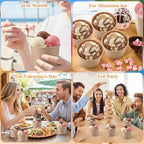 Honeydak 200 Pcs 8 oz Ice Cream Cups Kraft Paper Disposable Dessert Bowls for Hot or Cold Food Dark Brown Paper Snack Containers for Sundae, Frozen Yogurt, Soup Baby Shower Party Supplies - Image 5