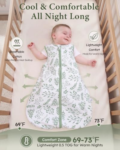 Yoofoss Baby Sleep Sack 6-12 Month 0.5TOG 100% Organic Cotton 2-Way Zipper - Image 5