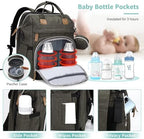 DERJUNSTAR Diaper Bag Backpack, Large Baby Bag with Changing Pad, Thick Padded Back & Straps, Laptop Compartment, Waterproof Travel Backpack with USB Port, Multi-Function for Mom & Dad, Army Green - Image 3