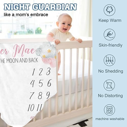 Custom Name Baby Milestone Blanket - Baby Milestone Monthly Blanket with Double Sided for Boy Girl Baby Photography Props - Pink Elephant Print Gifts for Kids Infant (FixedSize) - Image 6