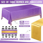 Breling 24 Pack Purple and Gold Disposable Tablecloths and Table Runner Set - Image 2