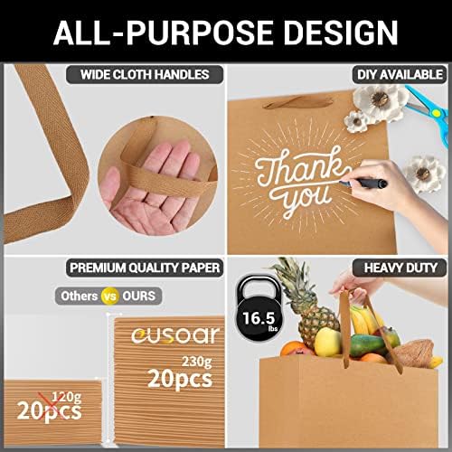 EUSOAR 50pcs 12.5" x4.5" x11" Kraft Paper Bags with Handles, Brown Kraft Paper Bags, Retail Handle Bags, Merchandise Bags, Wedding Party Bags - Image 3