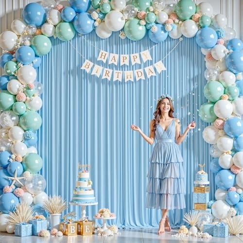 8 Panels Baby Blue Backdrop Curtains - Wrinkle Free Fabric Backdrop Curtain for Photoshoot, 10FT Wedding Party Photo Backdrop Drapes for Birthday Baby Shower Photography Stage Background Decorations - Image 3