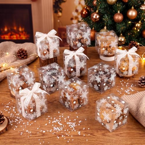 50 Pcs Christmas Clear Favor Boxes 3x3x3 Inch, Snowflake Xmas Candy Box - Image 6