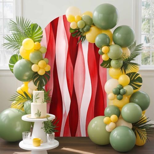 Red Water Waves Arch Backdrop Cover 7.2 ft Ombre Abstract Strips 2 Sided Wedding Arch Covers Stretchy Backdrop Round Top for Birthday, Party, Baby Shower Decorations - Image 2
