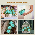 Artificial Flowers Realistic Roses, Real Looking Fake Roses with Stem for DIY Wedding Bouquets Centerpieces Bridal Shower Party Home Romantic Decorations (Turquoise, 100pcs) - Image 3
