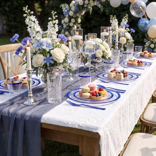 I00000 210 Dark Blue Plastic Plates, Clear Disposable Plates for 30 Guests - Image 2