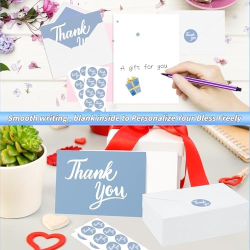 600 Pcs Blue Thank You Cards Bulk with White Envelopes and Stickers 4x6 Inch Blank Thank You Notes Box Set Minimalistic Design for Business Wedding Baby Shower Graduation Bridal Shower Funeral - Image 6