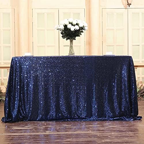 SquarePie Sequin Tablecloth 60x120 Inch Navy Blue for Wedding Party - Image 3