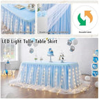 leegleri Baby Blue Tulle Tutu Table Skirt for Baby Shower Wedding and Birthday Party,LED Table Skirt for Rectangle Table (9 ft Table Skirt) - Image 2