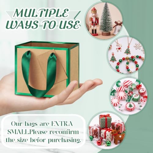 Yeaqee 50 Pcs Mini Metallic Paper Gift Bags with Handle, Kraft, Green - Image 3
