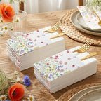 Potchen 100 Pcs Linen Feel Napkins Disposable, Floral - Image 2