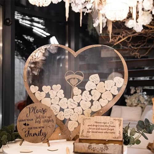 Wedding Guest Book Alternative Acrylic Rustic Wedding Decorations for Reception Wedding Guest Book with 80pc Heart Drop Box to Sign Wedding Anniversary Party (F-Heart) - Image 2