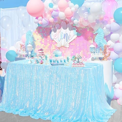 SoarDream Mermaid Blue Sequin Tablecloth 90"x132" Baby Shower Table Cloth - Image 2