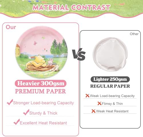 144Pcs Pink Winnie Bear Baby Shower Plates and Napkins Tableware Set, Plates Napkins Cups Straws and Forks Sets, Winnie Baby Shower Decorations Birthday Party Supplies, Serves 24 Guests - Image 4