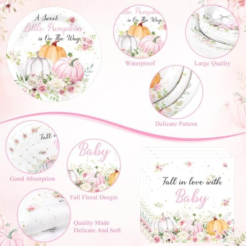 Pickmesh 400 Pcs Pink Pumpkin Baby Shower Plates and Napkins Set - Image 3