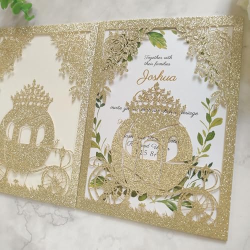 20PCS Princess Carriage quinceanera invitations,15 year,sweet 16 invitations,1 birthday invitations,laser cut invitations for birthday and more (light rose gold) - Image 4