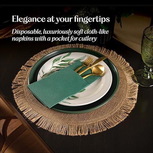 Linen-Feel Dinner Napkins With Flatware Pocket, Champagne, 50-Pack - Image 2
