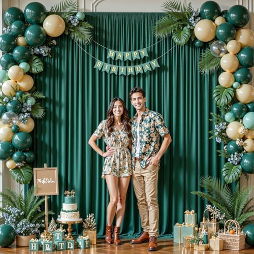 10 Panels Hunter Green Backdrop Curtains - Wrinkle Free Fabric Backdrop for Photoshoot, 10FT Wedding Party Photo Backdrop Drapes for Birthday Baby Shower Photography Stage Background Decorations - Image 3