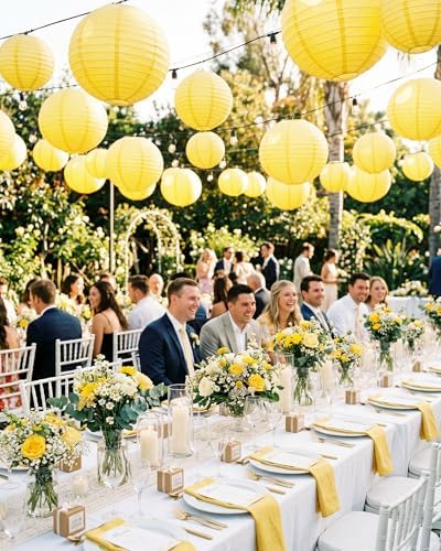 Treela 48 Pcs Paper Lanterns Party Decorations Round, Yellow - Image 3