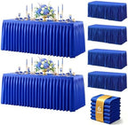Royal Blue Polyester Table Cloths for Rectangle 8 Foot Tables, 6 Pack Wrinkle Free Tablecloths Stretchy Banquet Ruffle Fitted Table Cover Desk Skirt for Parties Wedding Birthday Baby Shower by Unknown