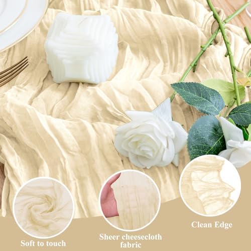Wokceer Cheesecloth Table Runner Beige 10FT Boho Gauze Runner, 12 Pack - Image 3