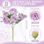 8 Bundles Artificial Peony Centerpiece Flowers,Light Purple - Image 2