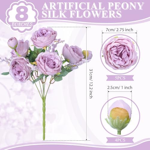 8 Bundles Artificial Peony Centerpiece Flowers,Light Purple - Image 2