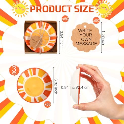 FoldTier 30 Sets Ceramic Dipping Sauce Bowls 3 oz Party Favors, Sun - Image 2
