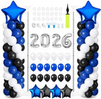 2 Sets Graduation Balloon Column Stand Kit with Balloons Prom Send off 2026 Grad Prom Themed Decor Black Blue White Balloon Tower Stand for Floor Grad School & College Celebration Party Supplies by Unknown