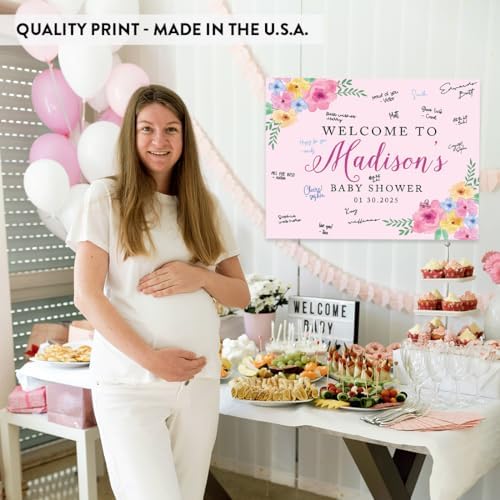 Andaz Press Personalized Large Canvas Baby Shower Welcome Sign, 16 x 20 Inches, Pink Spring Watercolor Florals, Guestbook Alternative, Custom Baby Shower Sign, for Floral Baby Shower, Baby Sprinkle - Image 5