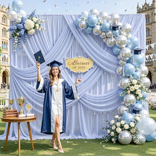 20ft×10ft Wrinkle Free Baby Blue Backdrop Curtain Drapes, 4 Panels 5ftx10ft Sheer Tulle Chiffon Backdrop Panels Curtains for Wedding Baby Shower Birthday Party Stage Photo Home Decorations - Image 6