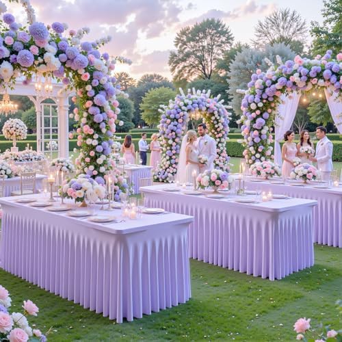 Lavender Spandex Tablecloths for Rectangle Tables Light Purple Stretch Table Cloth Rectangle 6ft Lilac Elastic Fitted Table Cover with Skirt for Wedding Birthday Party Banquet Baby Shower Buffet - Image 5