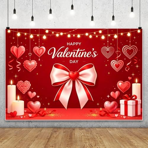 15x10ft Valentines Day Backdrop Happy Valentines Day Background Red Heart Bow Candle Gift Party Decorations Romantic Photo Booth Banner for Wedding Anniversary Date Night Birthday Photoshoot - Image 3