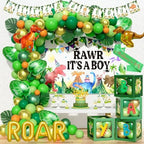 Hombae Dinosaur Baby Shower Decorations for Boy, Dino Themed Baby Shower Decorations, Rawr It’s a Boy Party Supplies Backdrop Balloon Banner Box Cake Cupcake Topper Mummy To Be Sash Green Gold by Hombae