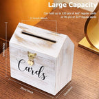 Yamahiko Card Box Wedding Card Box for Reception, Vintage Large Wedding Gift Card Holder Box with Heart Lock, Big Wedding Card Envelope Holder Box with Lid Wood Card Box for Wedding Party, White - Image 4