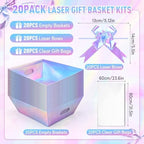 AFOROEOA 20PACK Laser Baskets For Gifts Empty, 12x10x4” Holographic Iridescent Gift Basket Kit with 20 Bows & 20 Bags - Bulk Empty Gift Baskets to Fill for Large Weddings, Parties - Image 2