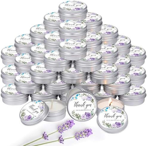 MTLEE 50 Pcs Purple Floral Wedding Candles Gift Favors for Guests 1 Oz by MTLEE