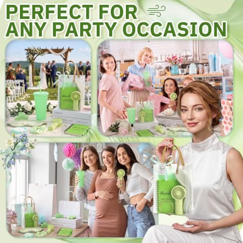 62Pcs Baby Shower Prizes for Guest Winners Handheld Fan Party Favor Set Thank You Gift with Plastic Tumbler,Notebooks,Hair Claw Gift Bags for Party Game Wedding Bridal Shower Favors (Green, 6 Sets) - Image 7