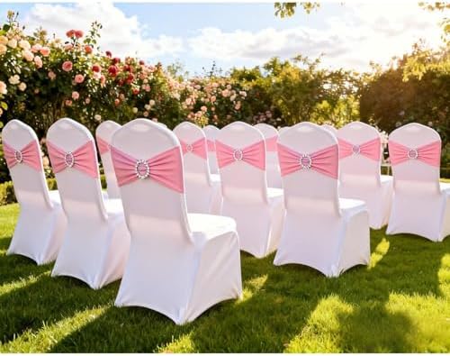 50 Pack Pink Chair Sashes, Light Pink Spandex Chair Bands for Wedding Gender Reveal Party Decor, Baby Pink Bows for Folding Chairs - Image 7