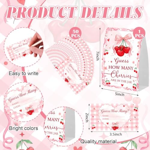 162 Pcs Cherry Theme Baby Shower Games Guess Guess How Many Are in the Jar - Image 3