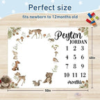 Custom Name Baby Milestone Blanket - Baby Milestone Monthly Blanket with Double Sided for Boy Girl Baby Photography Props - Animal Pattern Gifts for Kids Infant (FixedSize) - Image 3