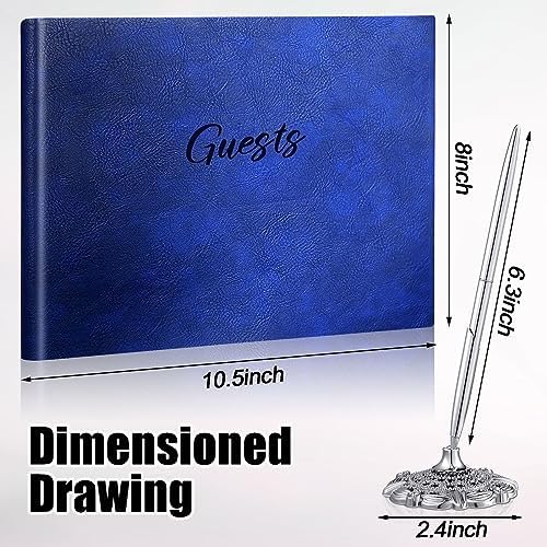 Geyee Leather Guest Book and Pen Stand Set, 10.5" x 8", Blue - Image 2