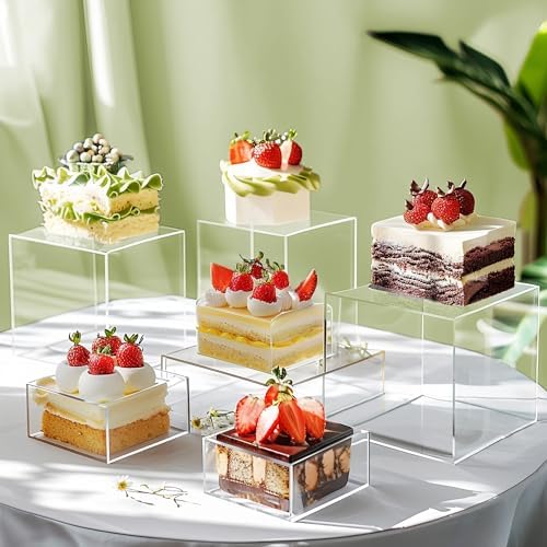 6Pcs Buffet Risers, Food Risers for Buffet Table, Acrylic Cube Display Risers with Hollow Bottom, Food Display Stand for Party Jewelry Dessert Figures (Size 5.5",6",6.5",7",7.5",8") - Image 2