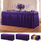 Purple Polyester Table Cloths for Rectangle 8 Foot Tables, 2 Pack Wrinkle Free Tablecloths Stretchy Banquet Ruffle Fitted Table Cover Desk Skirt for Parties Wedding Birthday Baby Shower by Unknown