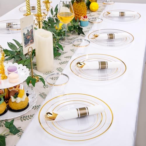 DaYammi 210PCS Clear Gold Plastic Dinnerware Set for 30 Guests - Image 6