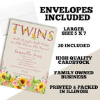 Amanda Creation Sunflower and Peony Twin Baby Shower Invitations, Twins Baby Shower Invitations, 20 Personalized 5x7 Double-Sided Cards with White Envelopes, Made in USA - Image 6