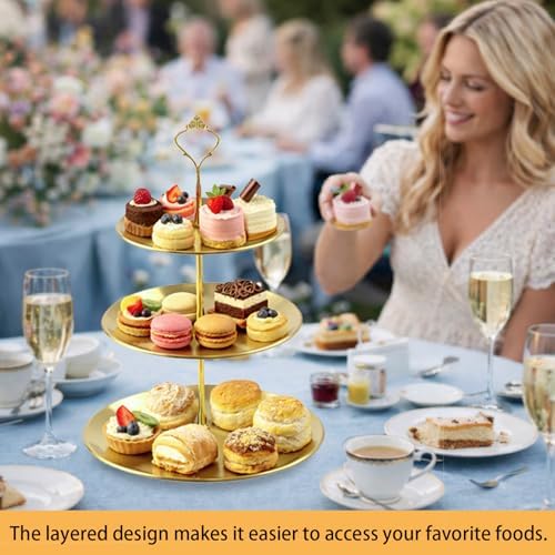 3 Pcs 3 Tier Stainless Steel Cupcake Stand, Gold Tiered Dessert Stand for Wedding, Birthday Party, Baby Shower, Tea Party, Graduation Ball (Gold) - Image 6