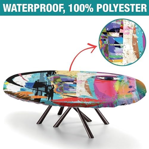 Colorful Abstract Portrait Print Oval Tablecloths Waterproof & Stain Resistant Elastic for Dining Camping Indoor and Outdoor Fits for 52" x 70" Oval Table - Image 2