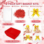 5 Pack Baskets For Gifts Empty, 10x12” Red Gift Basket Kit with Clear Bags Gold Bows 200g Crinkle Cut Paper Empty Gift Baskets to Fill Large Gift Baskets for Christmas, Birthdays, Holidays, Weddings - Image 2